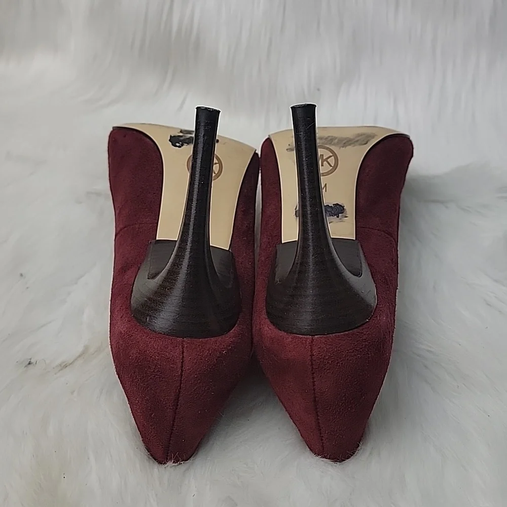 MICHAEL KORS Cynthia Bordeaux Zipper Brown‎ Leather Cap Toe Suede Office Heels 6